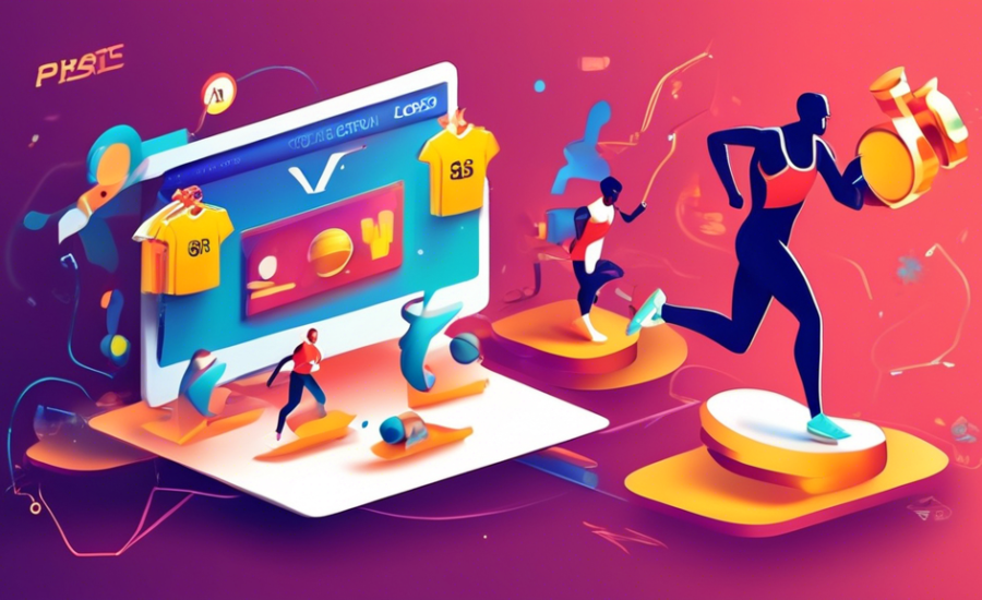 Ilustração conceitual de várias lojas de e-commerce competindo em uma corrida de pista de atletismo com ícones de troféu, gráficos de crescimento e pranchetas de benchmarking no fundo